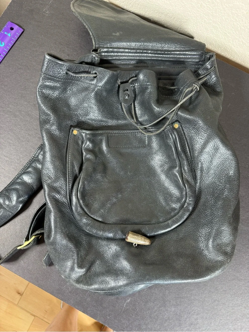 Classic Black Leather Backpack